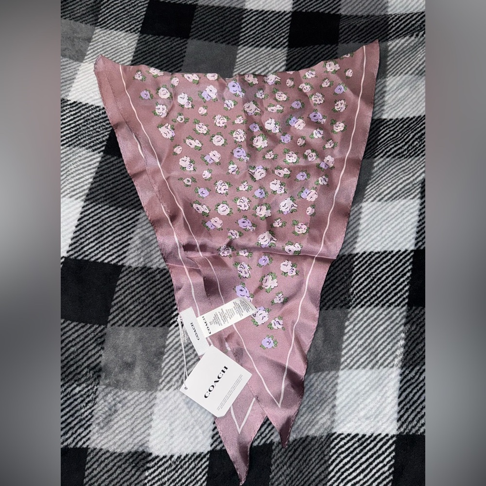 Coach Tea Rose Print Silk Diamond Scarf